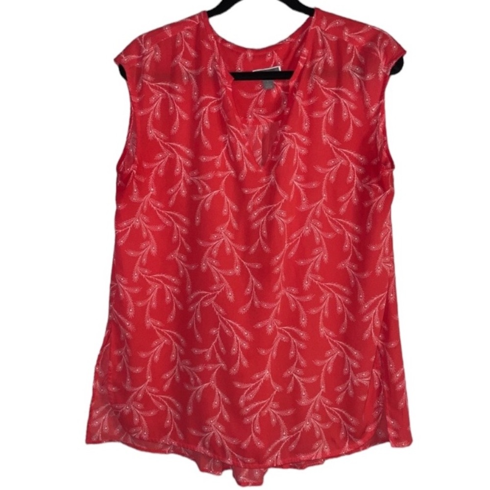 Chelsea28 Red Poinsettia Feathered Palm Top size large sleeveless blouse spring - Picture 2 of 7